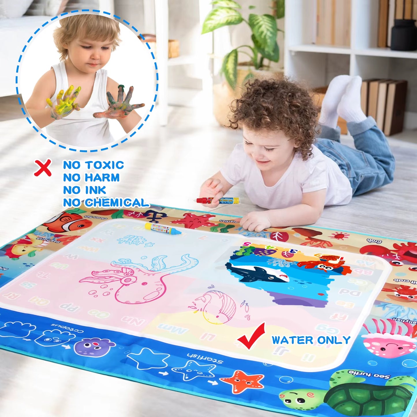 100X80Cm Magic Water Drawing Mat Coloring Doodle with Reusable Magic Pens Montessori Painting Board Educational Toys Kids Gifts