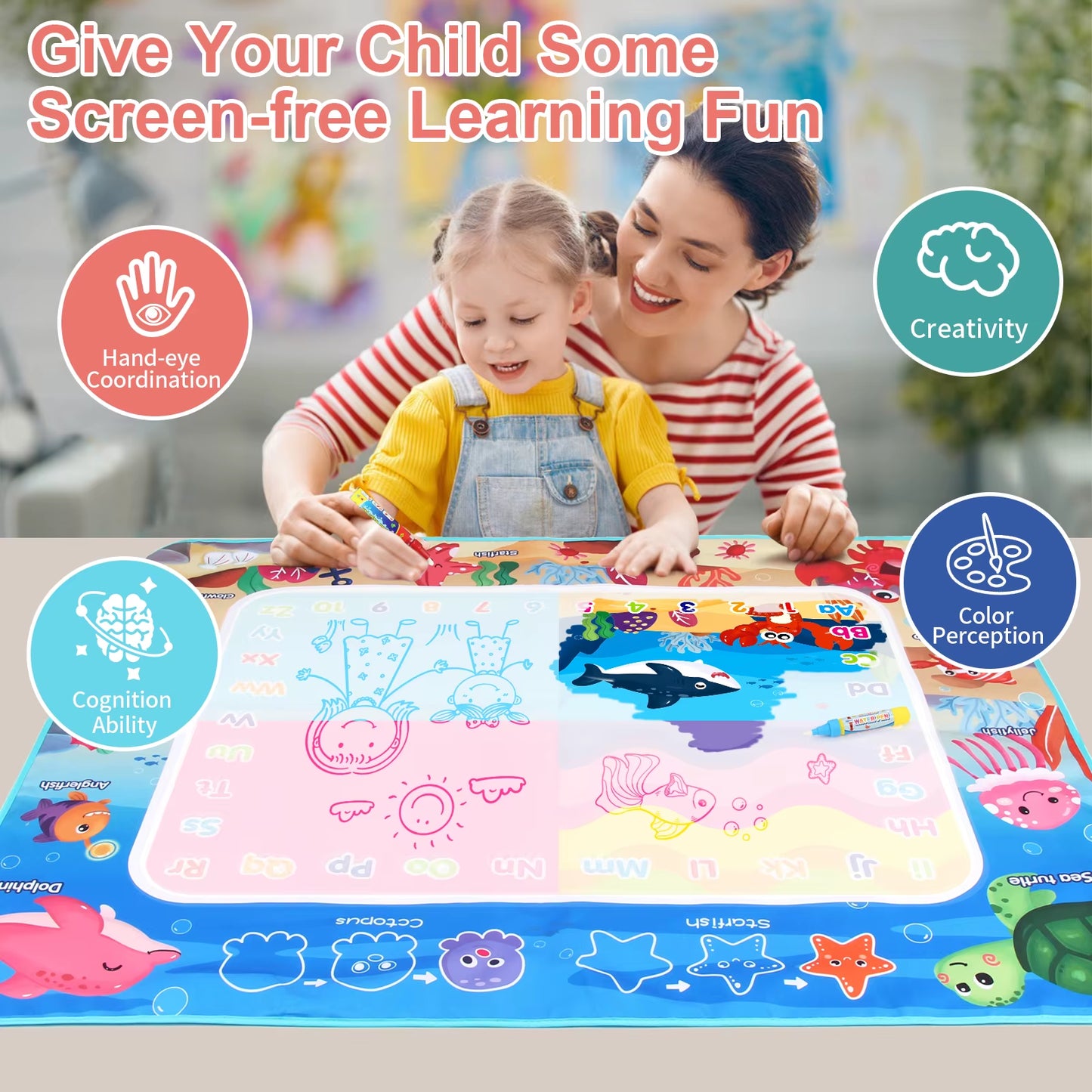 100X80Cm Magic Water Drawing Mat Coloring Doodle with Reusable Magic Pens Montessori Painting Board Educational Toys Kids Gifts