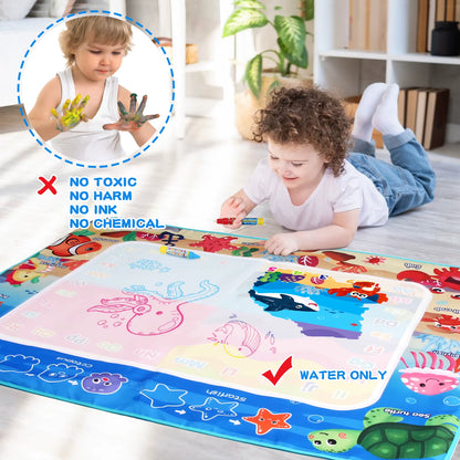 100X80Cm Magic Water Drawing Mat Coloring Doodle with Reusable Magic Pens Montessori Painting Board Educational Toys Kids Gifts